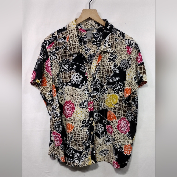 IB Difusion Floral Button Shirt Womens 2X Multicolor Artsy Retro Boho 90s Beach - Picture 1 of 8